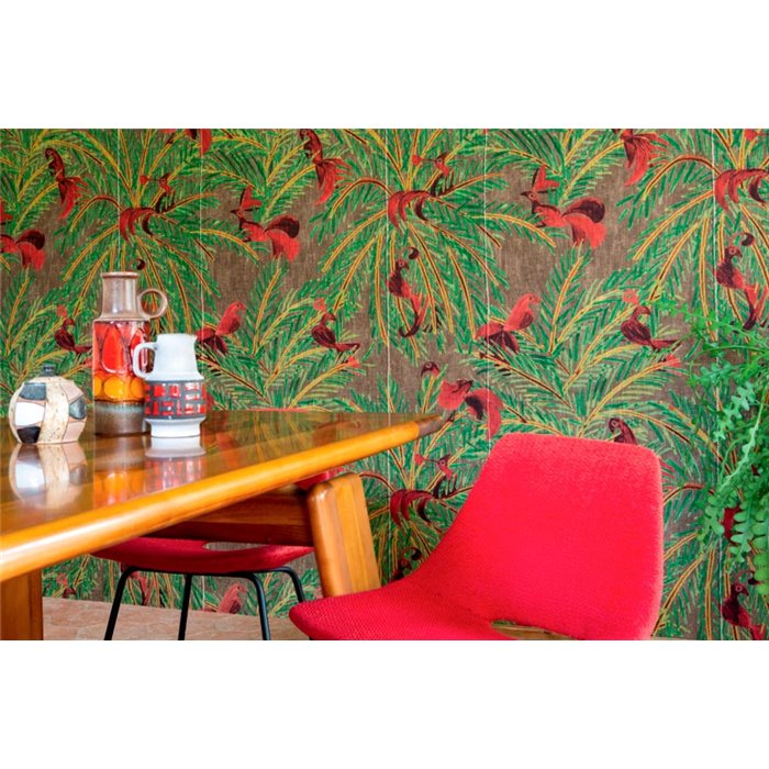 Papel pintado decorativo con aves tropicales y palmeras - Élitis Volver VP92303