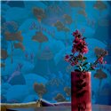 Elitis|Tapete mit blauen Hügeln und Bäumen, orientalischer Stil|Tapeten