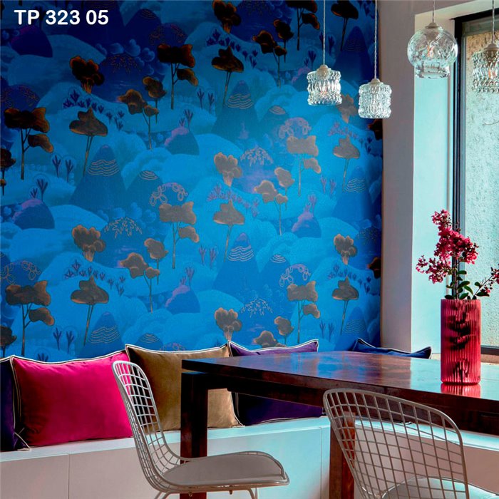 Papel pintado paisaje con árboles verde, estilo oriental - Élitis Les petites histoires TP32306