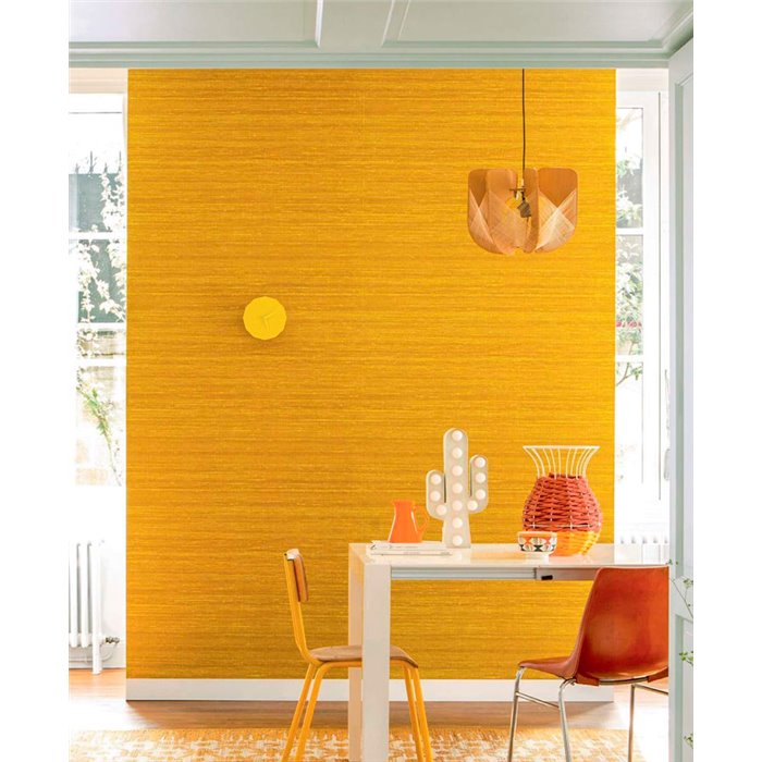 Elitis|Papier peint vinyle en soie naturelle jaune moutarde|Papier Peint