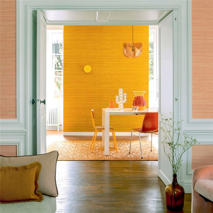 Elitis|Papier peint vinyle en soie naturelle jaune moutarde|Papier Peint