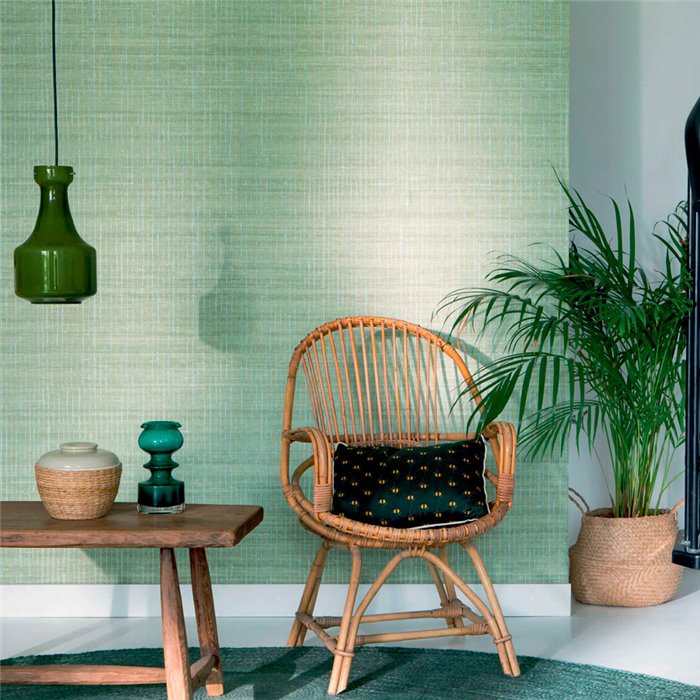 Elitis|Wallpaper with irregular green stripes, high-quality textile effect|Wallpaper