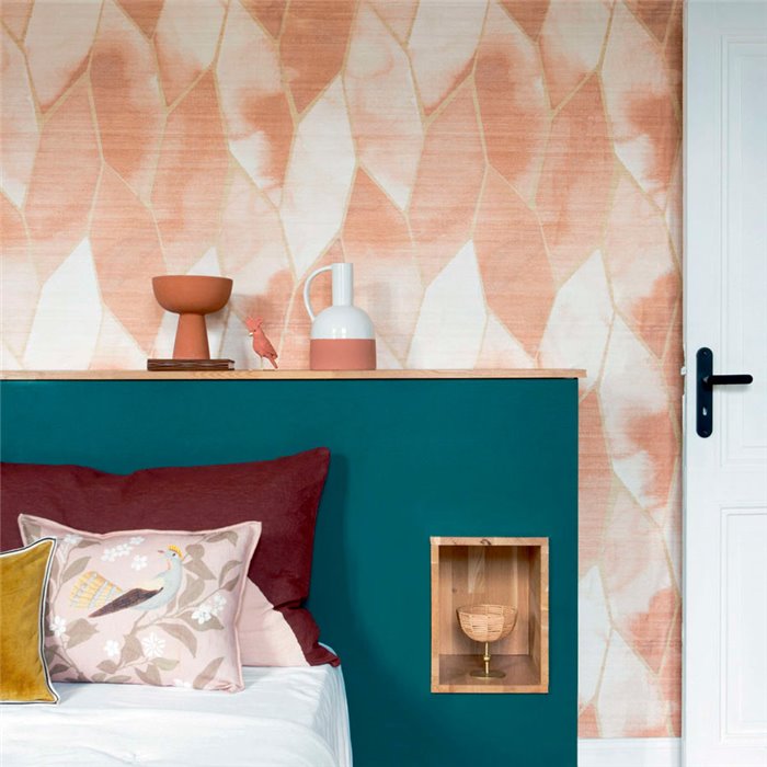 Elitis|Oriental beige and pink silk-effect wallpaper|Wallpaper