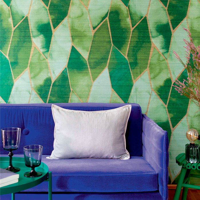 Elitis|Papel pintado mosaico de seda efecto acuarela verde |Papel Pintado