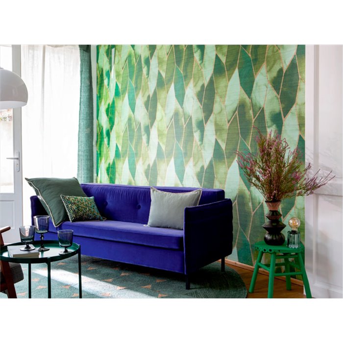 Elitis|Papel pintado mosaico de seda efecto acuarela verde |Papel Pintado