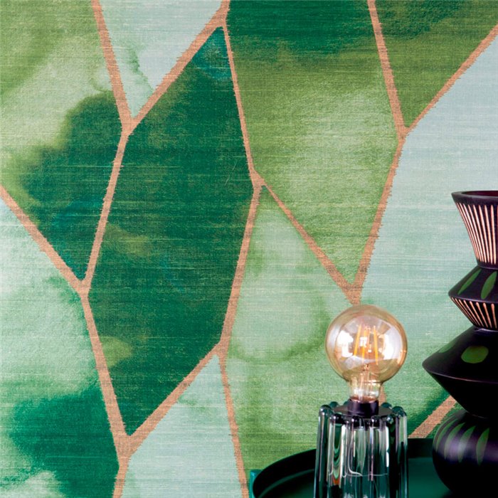 Elitis|Papier peint mosaïque de soie effet aquarelle vert|Papier Peint