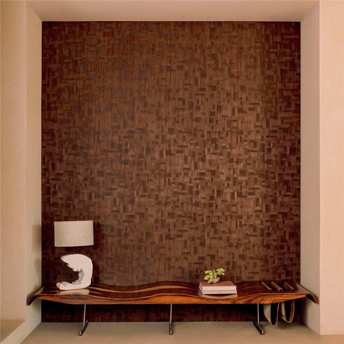 Elitis|Vinyl wallpaper with carved wood effect in brown tones|Wallpaper