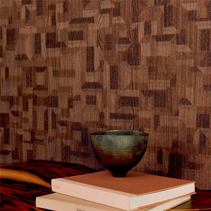 Elitis|Papier peint vinyle effet bois sculpté tons marron|Papier Peint
