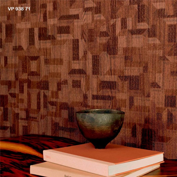 Elitis|Papier peint effet bois sculpté marron et noir, haut de gamme|Papier Peint