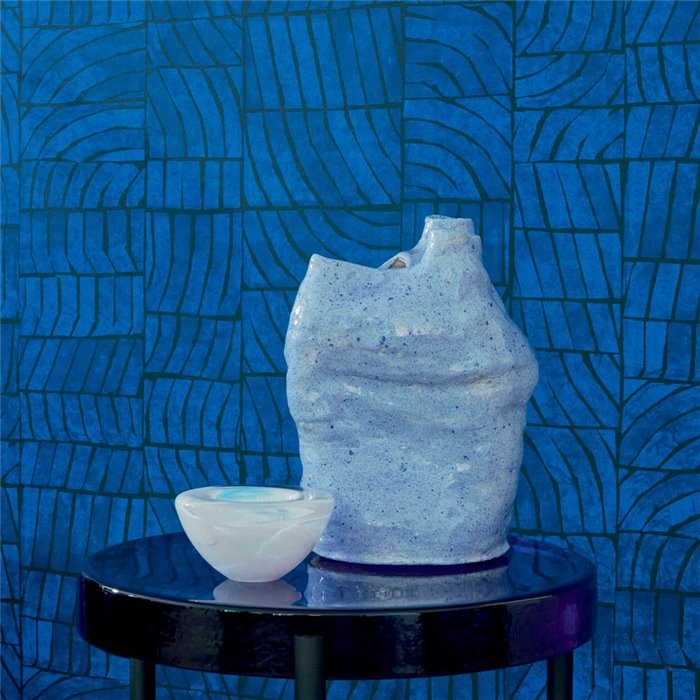 Elitis|Moderne Collage-Tapete in blauen Wellenmosaiken|Tapeten