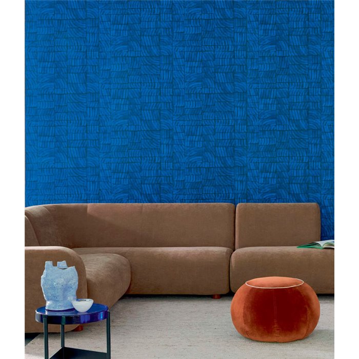 Elitis|Moderne Collage-Tapete in blauen Wellenmosaiken|Tapeten