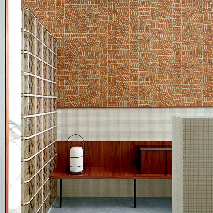 Elitis|Vinyl wallpaper with brown terracotta wave mosaic design|Wallpaper