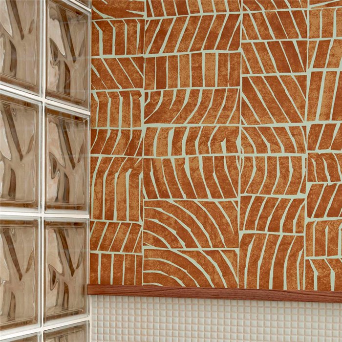 Elitis|Vinyl wallpaper with brown terracotta wave mosaic design|Wallpaper