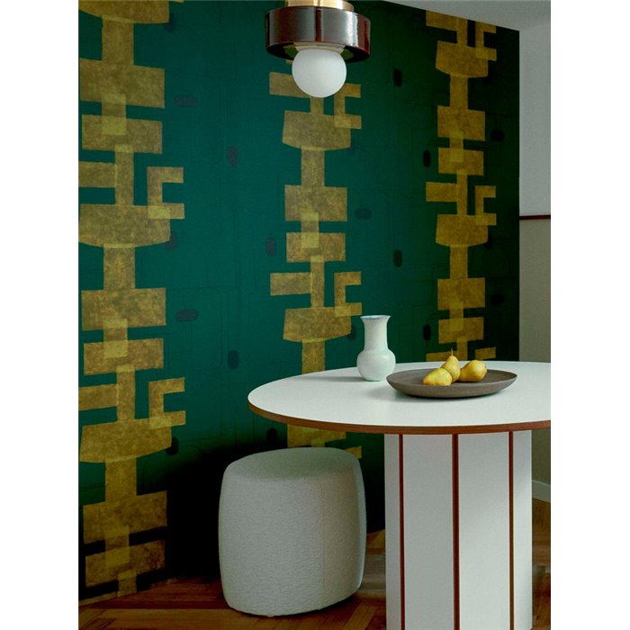 Papel pintado moderno de gama alta verde oliva y mostaza - Élitis Voiles de papier TP33204