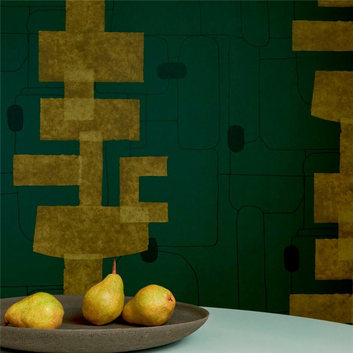 Elitis|Papier peint moderne haut de gamme vert olive et moutarde|Papier Peint