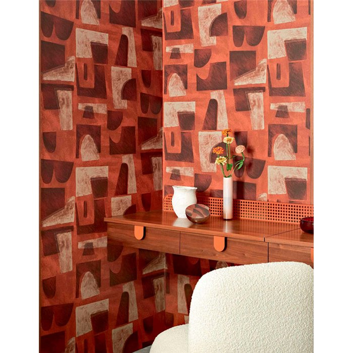 Elitis|Modern wallpaper with pictorial strokes in earthy red tones|Wallpaper