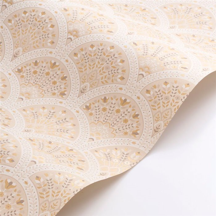 Papel pintado floral beige en forma de abanicos estilo ingles - Casadeco Heritage 201191324