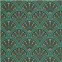 Casadeco|Papier peint floral vert style anglais avec formes d’éventails|Art Déco