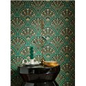 Casadeco|Green floral wallpaper in English style with fan shapes|Art Deco