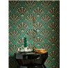 Casadeco|Papier peint floral vert style anglais avec formes d’éventails|Art Déco