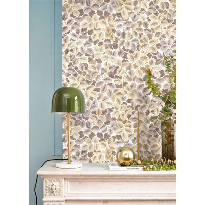 Casadeco|Beige florale Tapete mit elegantem Blätterdruck|Blumen