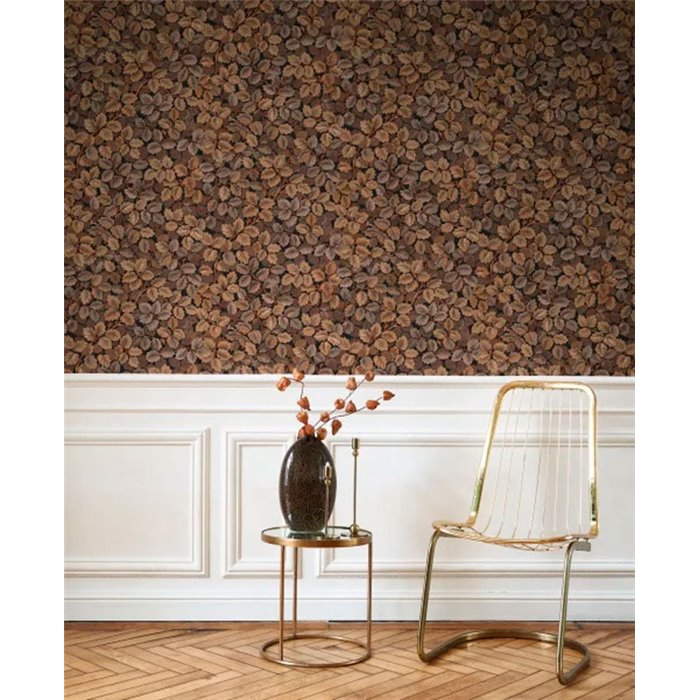 Casadeco|Papel pintado otoñal, estampado de hojas tonos marrón|Floral