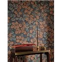 Casadeco|Papier peint floral classique avec feuilles imprimées sur fond noir|Floral