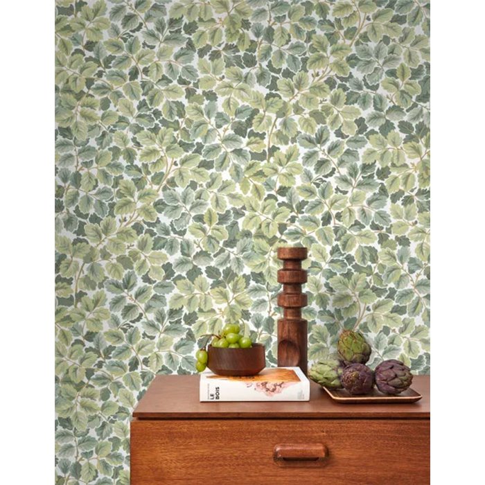 Casadeco|Papier peint floral vert avec imprimé de feuilles frais et intemporel|Floral
