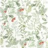 Casadeco|Papier peint botanique feuilles vertes et fraises sur fond blanc|Floral