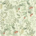 Casadeco|Papier peint floral fraises avec fond vert amande|Floral