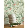 Casadeco|Papel pintado floral con fresas y fondo verde almendra|Floral