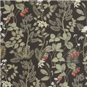 Casadeco|Papier peint fleurs des champs et fraises sur fond noir|Floral