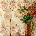 Casadeco|Papier peint floral classique avec palmiers, oiseaux tropicaux et papillons|Floral
