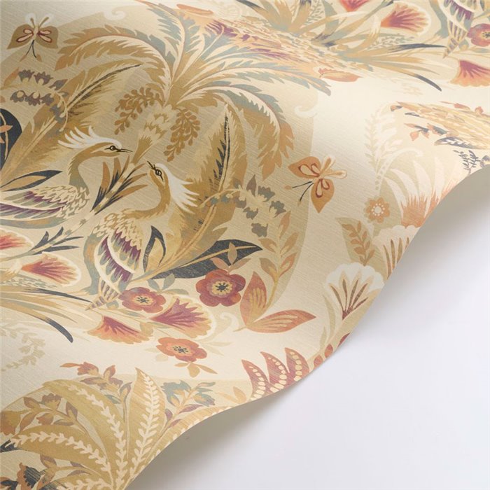 Casadeco|Papel pintado floral clásico con palmeras, aves tropicales y mariposas|Floral