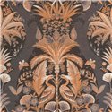 Casadeco|Classic floral wallpaper with elegant plumage, slender palms, and exotic flowers|Floral