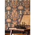 Casadeco|Classic floral wallpaper with elegant plumage, slender palms, and exotic flowers|Floral