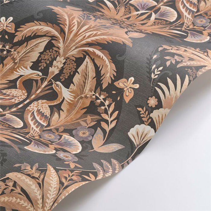 Casadeco|Papel pintado floral clásico con elegante plumaje, esbeltas palmeras y flores exóticas|Floral