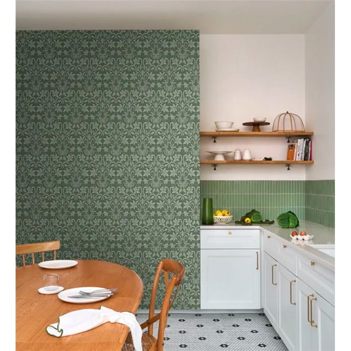 Casadeco|Grüne englische Tapete mit klassischem Blumenmuster|Blumen