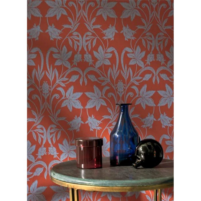 Casadeco|Rote klassische florale Tapete mit Ornamentcharakter|Blumen