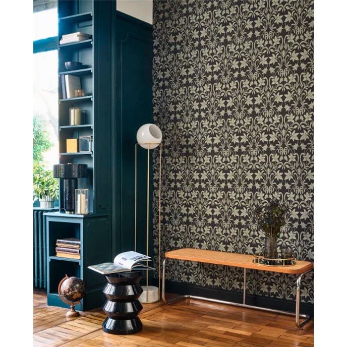 Casadeco|Papier peint floral classique beige et noir|Floral