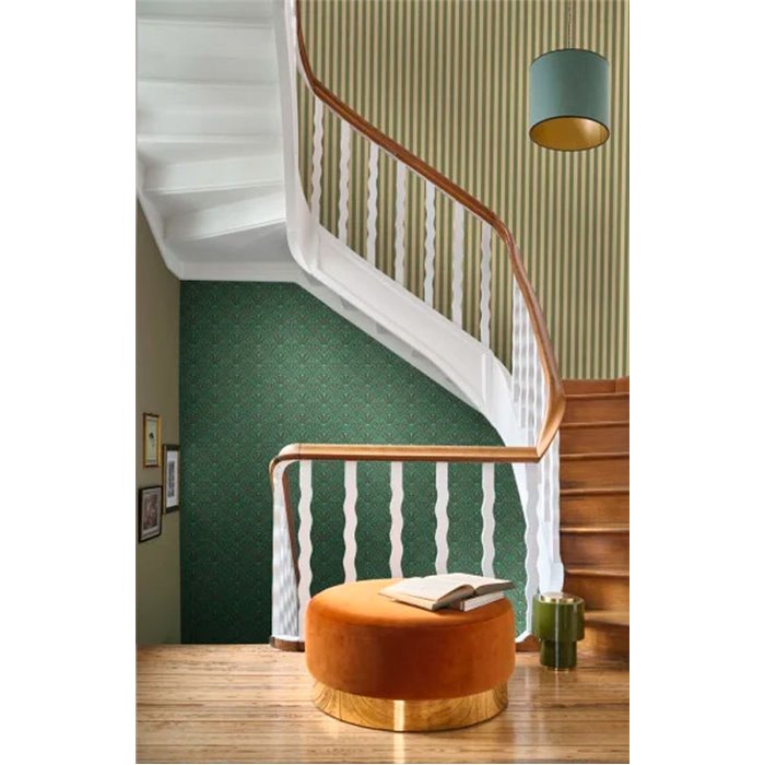 Casadeco|Classic green and beige vertical striped wallpaper|Stripes