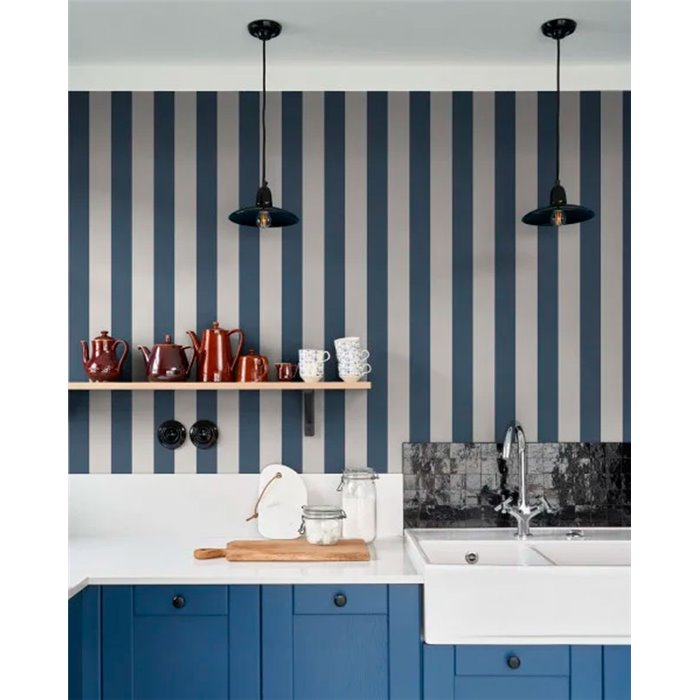 Casadeco|Papel pintado rayas náuticas azul marino|Marinero & Náutico