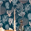 Casadeco|Coral wallpaper with blue background, ideal for bathrooms or coastal interiors|Sailor & Nautical