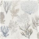 Casadeco|Blaue und beige Korallen auf weißem Hintergrund|Tapeten