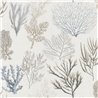 Casadeco|Blaue und beige Korallen auf weißem Hintergrund|Tapeten