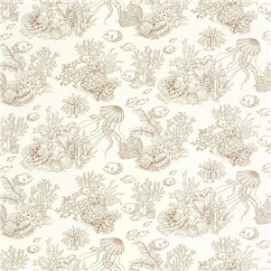 Casadeco|Papier peint coraux tons neutres sur fond blanc|Marin & Nautique