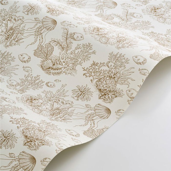 Casadeco|Papier peint récif de coraux avec poissons, style toile de Jouy|Marin & Nautique
