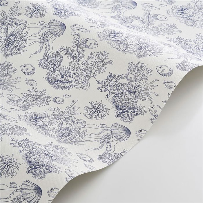 Casadeco|Korallen- und Fischtapete in Blau, Toile-de-Jouy-Design|Seemann & Nautisch