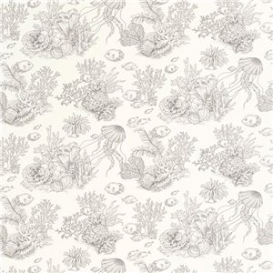Casadeco|Blue coral and fish wallpaper, toile de Jouy design|Sailor & Nautical