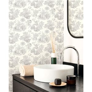 Elitis|Weiße Travertinoptik-Tapete im Marmorlook|Badezimmer 2